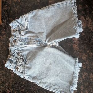 Vintage Orange Tab Levi's Light Blue Frayed-Hem Denim Shorts